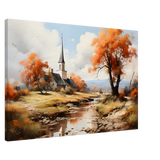 Autumn Serenity by the Chapel – Countryside Landscape Wall Art Print - Canvas - 60x90 cm / 24x36″ - 