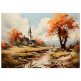 Autumn Serenity by the Chapel – Countryside Landscape Wall Art Print - Wood Prints - 70x100 cm / 28x40″ - 