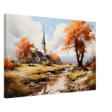 Autumn Serenity by the Chapel – Countryside Landscape Wall Art Print - Canvas - 50x75 cm / 20x30″ - 