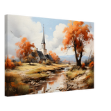Autumn Serenity by the Chapel – Countryside Landscape Wall Art Print - Canvas - 40x60 cm / 16x24″ - 