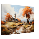 Autumn Serenity by the Chapel – Countryside Landscape Wall Art Print - Canvas - 70x100 cm / 28x40″ - 