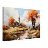 Autumn Serenity by the Chapel – Countryside Landscape Wall Art Print - Canvas - 30x45 cm / 12x18″ - 