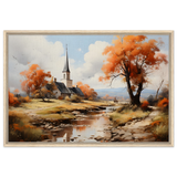 Autumn Serenity by the Chapel – Countryside Landscape Wall Art Print - Framed Canvas - 60x90 cm / 24x36″ - Wood frame