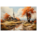 Autumn Serenity by the Chapel – Countryside Landscape Wall Art Print - Wood Prints - 60x90 cm / 24x36″ - 
