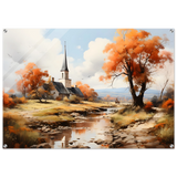 Autumn Serenity by the Chapel – Countryside Landscape Wall Art Print - Acrylic Print - 70x100 cm / 28x40″ - 