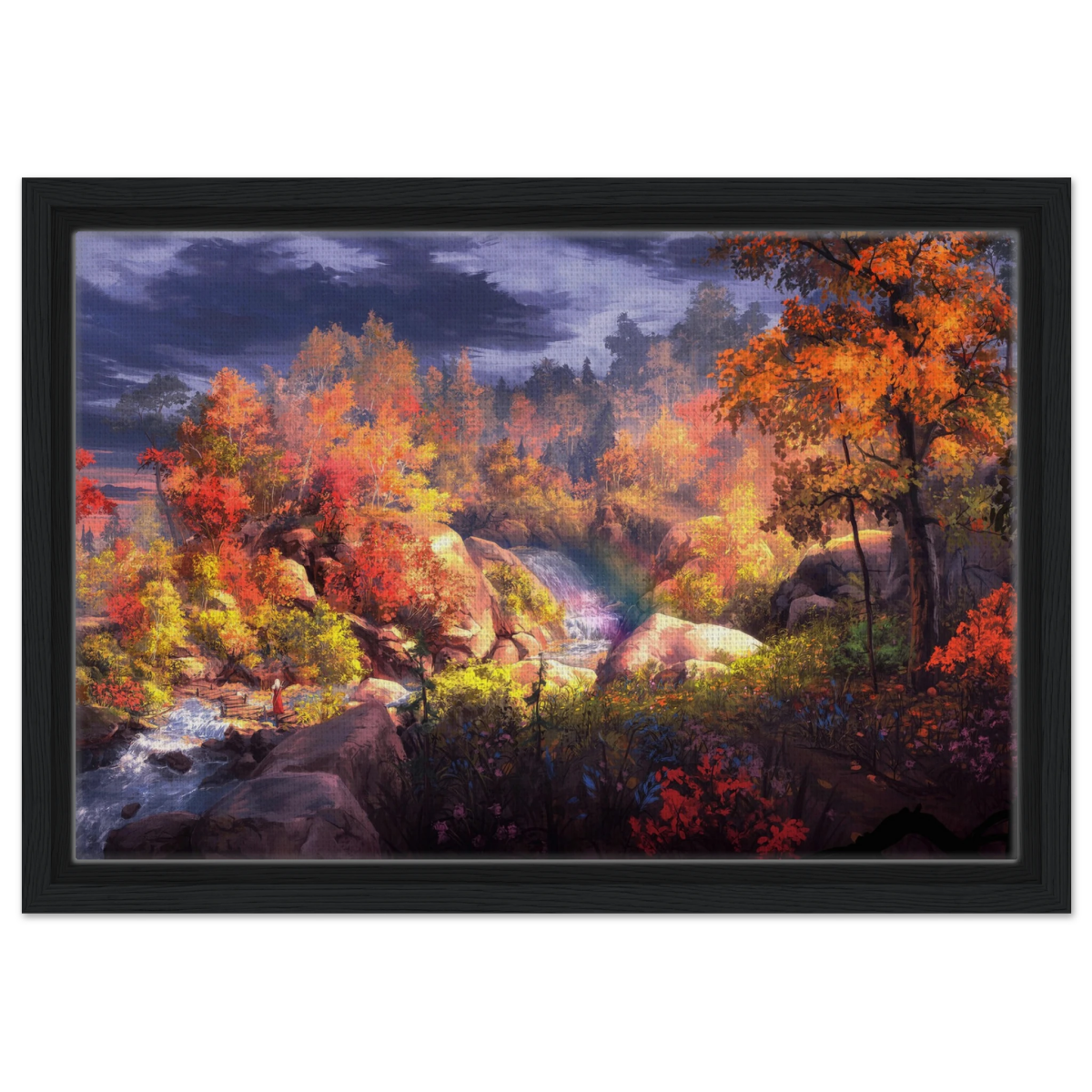 Autumn's Whisper | Tranquil Nature Escape | Nature Wall art Print - 30x45 cm / 12x18″ - Framed Canvas - Black frame