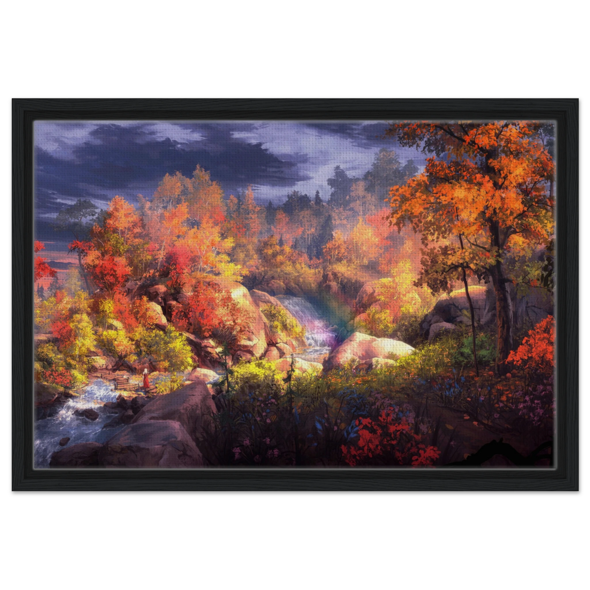 Autumn's Whisper | Tranquil Nature Escape | Nature Wall art Print - 40x60 cm / 16x24″ - Framed Canvas - Black frame