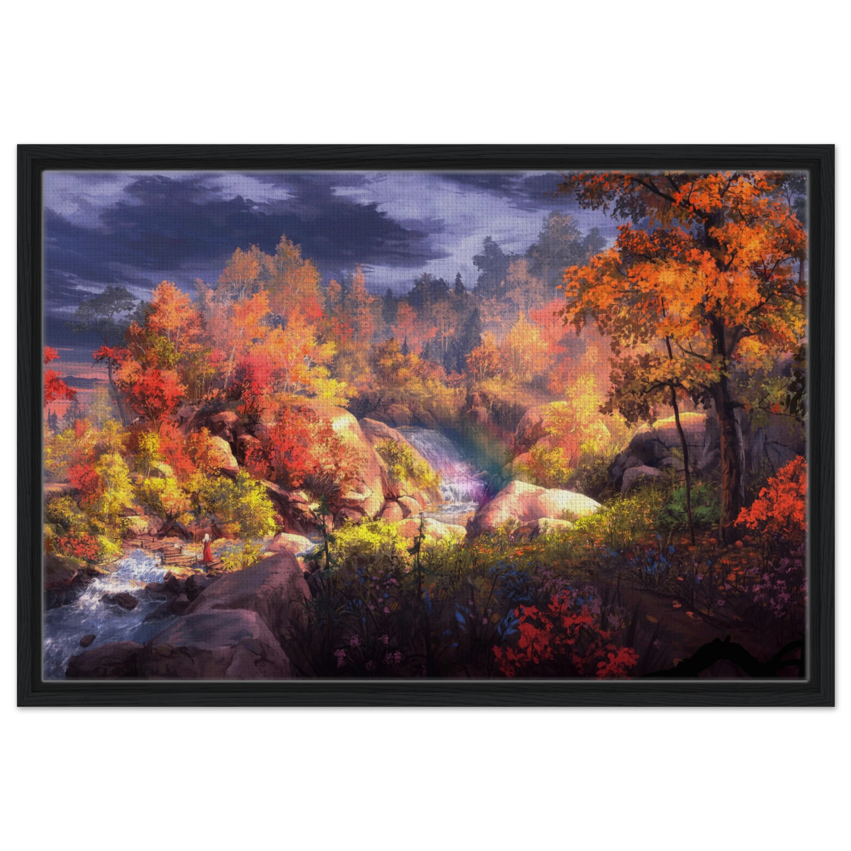 Autumn's Whisper | Tranquil Nature Escape | Nature Wall art Print - 50x75 cm / 20x30″ - Framed Canvas - Black frame