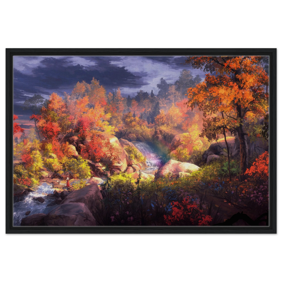 Autumn's Whisper | Tranquil Nature Escape | Nature Wall art Print - 60x90 cm / 24x36″ - Framed Canvas - Black frame