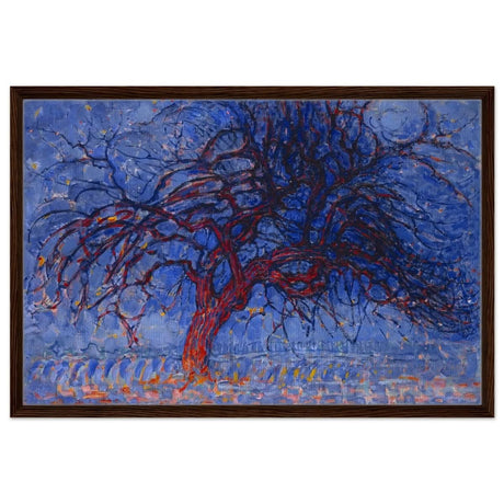 Avond (Evening): The Red Tree 1908 by Piet Mondrian | Vintage wall art print - Framed Canvas - 60x90 cm / 24x36″ - Dark wood frame