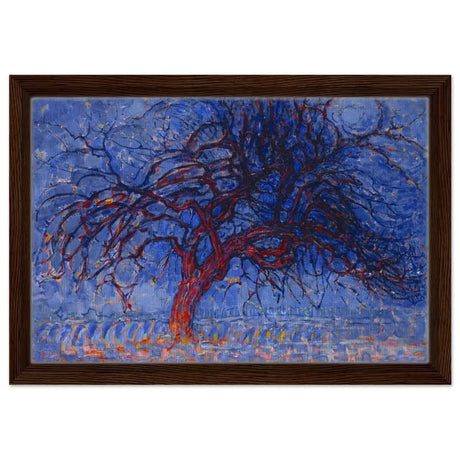 Avond (Evening): The Red Tree 1908 by Piet Mondrian | Vintage wall art print - Framed Canvas - 30x45 cm / 12x18″ - Dark wood frame
