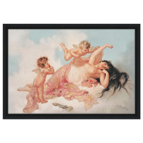 Awakening of love 1894 by Virgilio Tojetti | Vintage wall art print - Framed Canvas - 40x60 cm / 16x24″ - Black frame