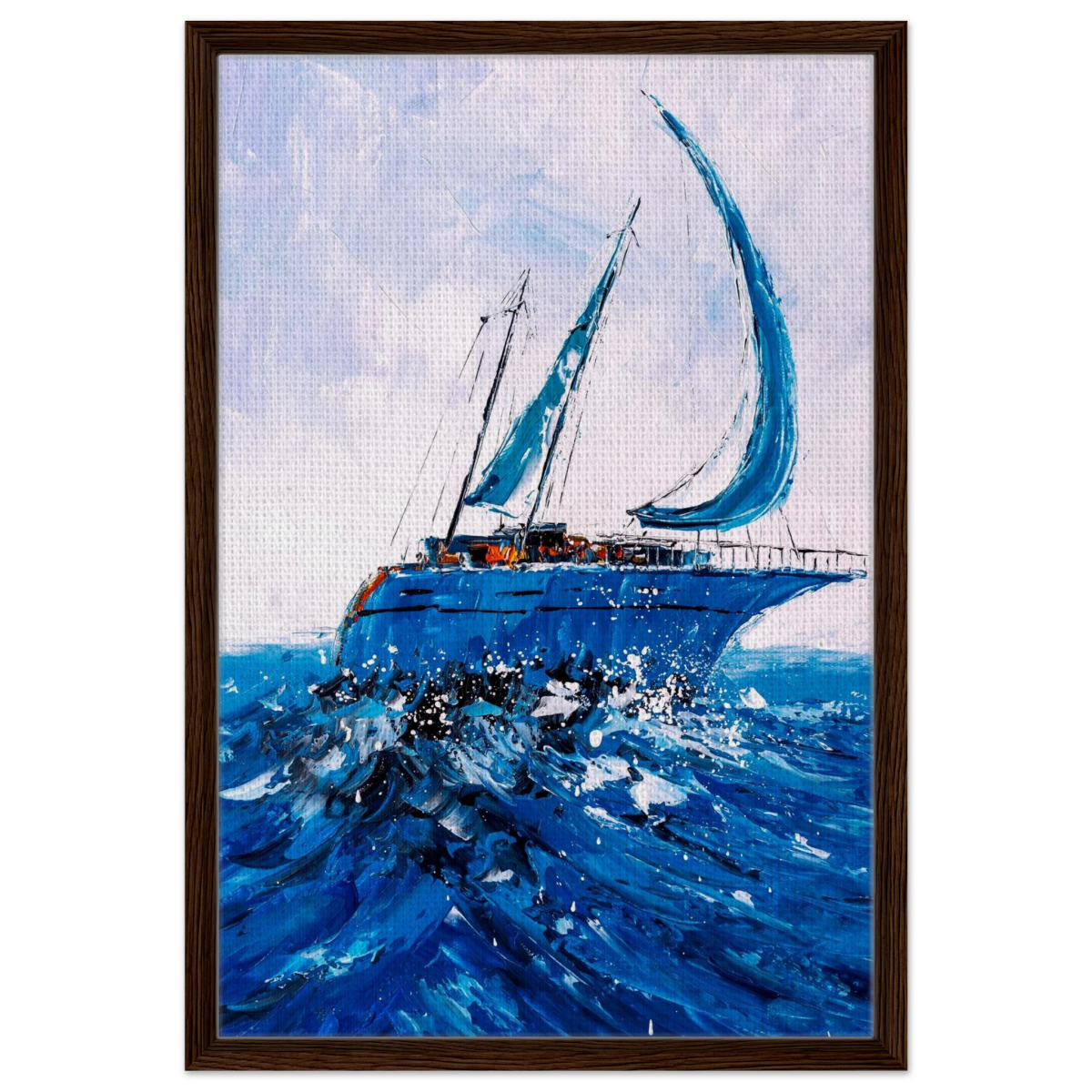 "Azure Ascent" – Sailing the Rhythm of the Sea | Wall art Print - Framed Canvas - 50x75 cm / 20x30″ - Dark wood frame