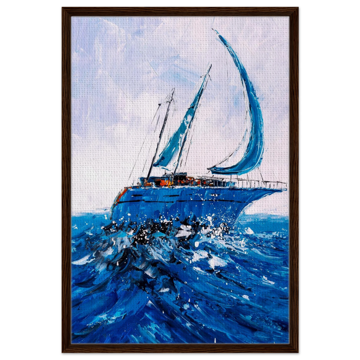 "Azure Ascent" – Sailing the Rhythm of the Sea | Wall art Print - Framed Canvas - 60x90 cm / 24x36″ - Dark wood frame
