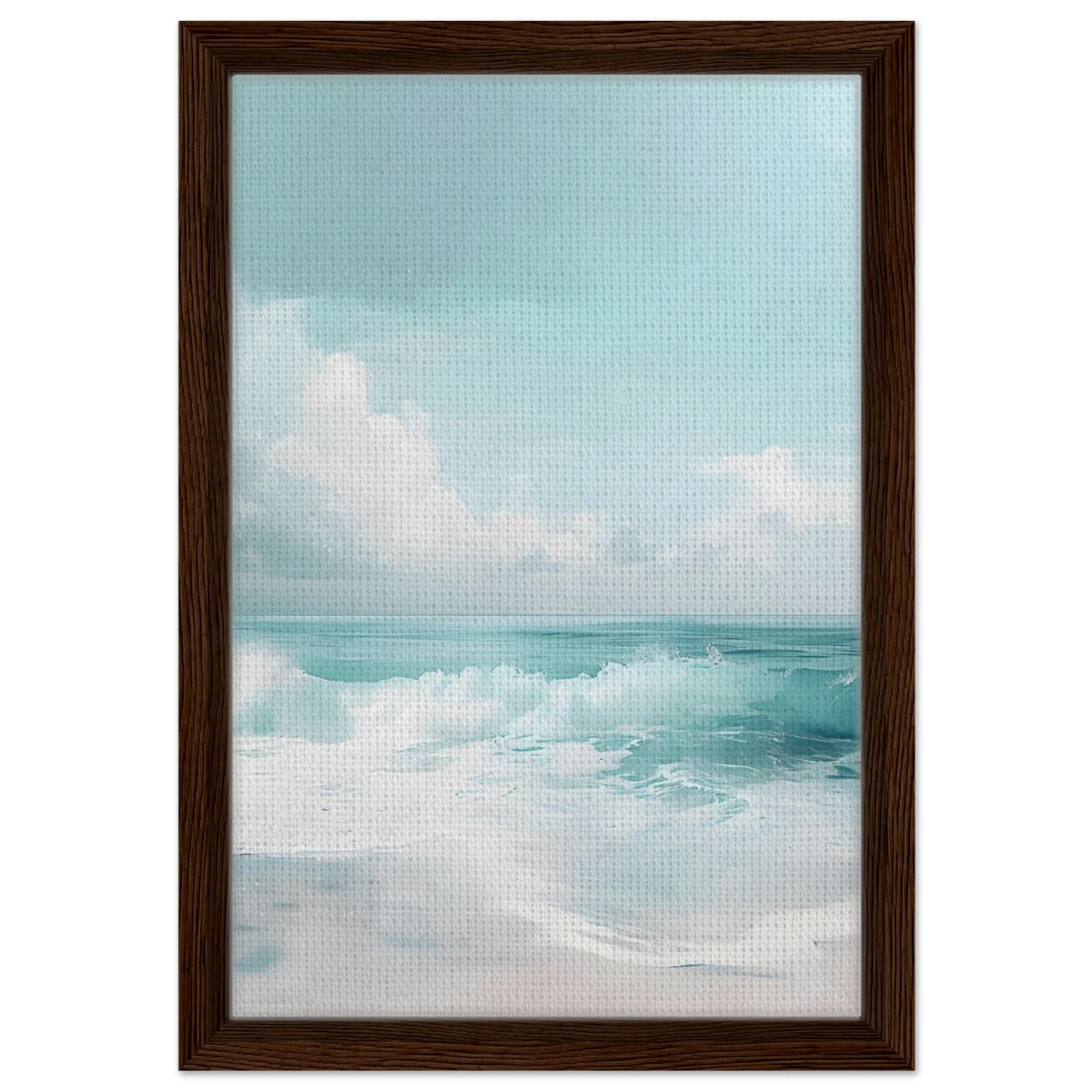 Azure Calm – Tranquil Ocean Horizon | Wall art print - Framed Canvas - 30x45 cm / 12x18″ - Dark wood frame