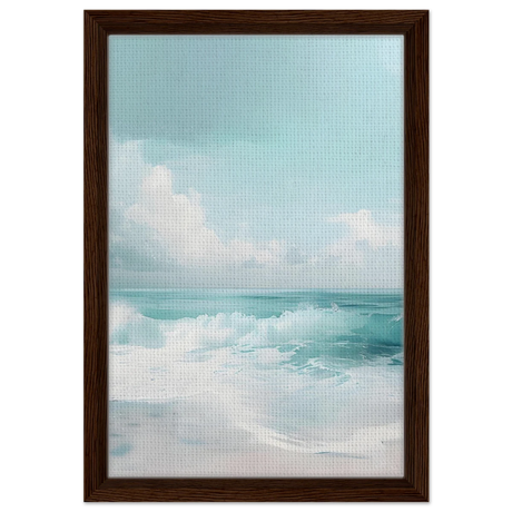 Azure Calm – Tranquil Ocean Horizon | Wall art print - Framed Canvas - 30x45 cm / 12x18″ - Dark wood frame