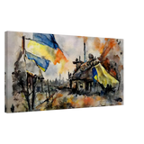 Never Give Up â€“ Ukraine | Panoramic Watercolour War Art PrintDesign Option 240x80 cm / 16x32â€³