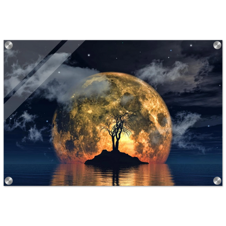lunar eclipse isle a celestial nightscape awakened by the moon fine art digital illustration surreal moonlit scene70x100 cm / 28x40″Acrylic Print