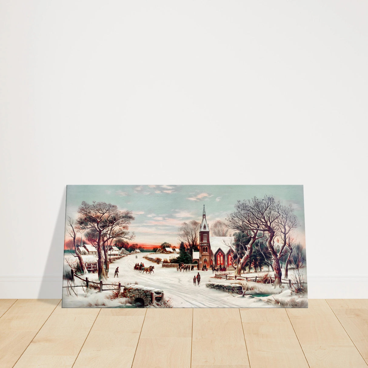 Vintage Christmas Eve Canvas Print by Hoover & Son â€“ Timeless Winter Landscape Art40x80 cm / 16x32â€³
