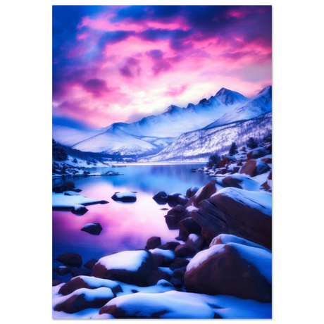 twilight serenity snowy mountain lake at sunset wall art print20x30 cm / 8x12″Aluminum Print