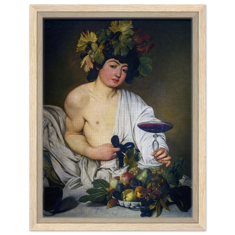 Bacchus (c. 1596) by Michelangelo Merisi da Caravaggio | Wall art Print | Vintage Collection - Framed Canvas - 30x40 cm / 12x16″ - Wood frame