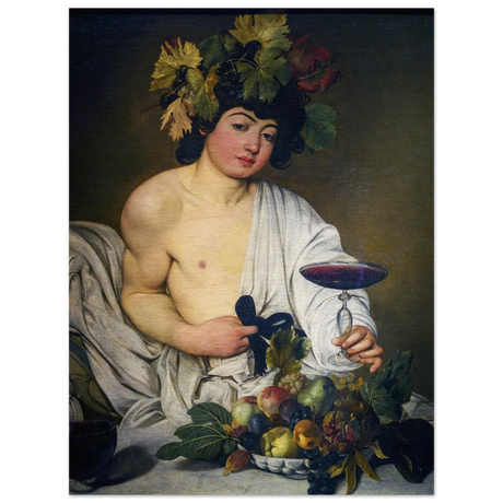 Bacchus (c. 1596) by Michelangelo Merisi da Caravaggio | Wall art Print | Vintage Collection - Wood Prints - 60x80 cm / 24x32″ - 