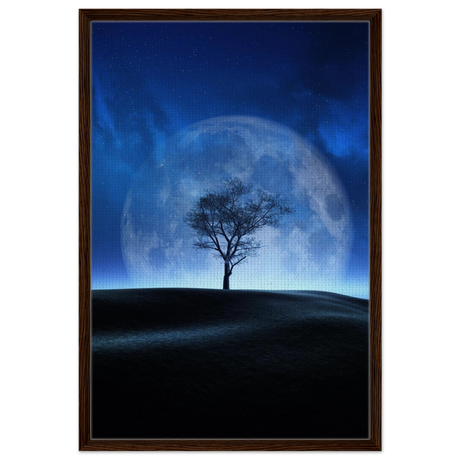 lunar silence a moonlit whisper in the night dreamy digital fantasy landscape wall art print40x60 cm / 16x24″Framed Canvas
