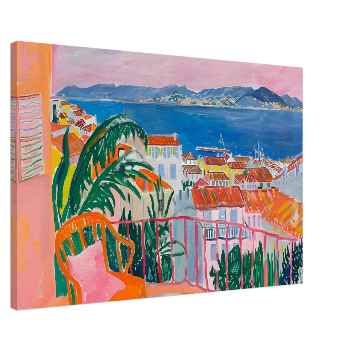 Balcony Dreams: A Coastal Escape | Contemporary Impressionism | wall art print - Canvas - 60x90 cm / 24x36″ - 