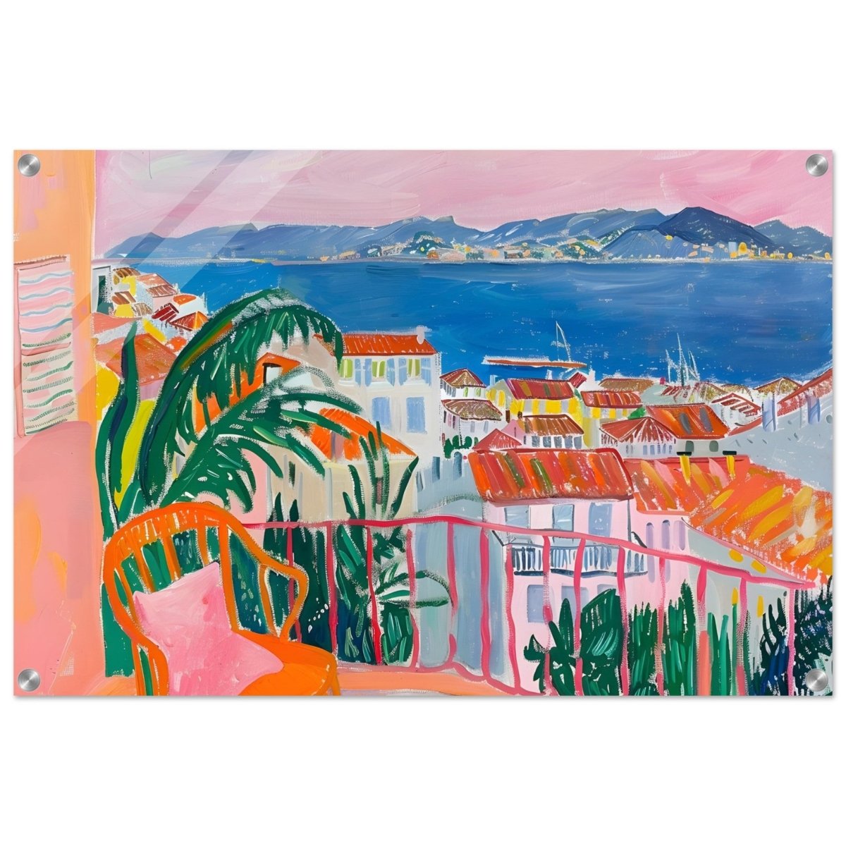 Balcony Dreams: A Coastal Escape | Contemporary Impressionism | wall art print - Acrylic Print - 50x75 cm / 20x30″ - 