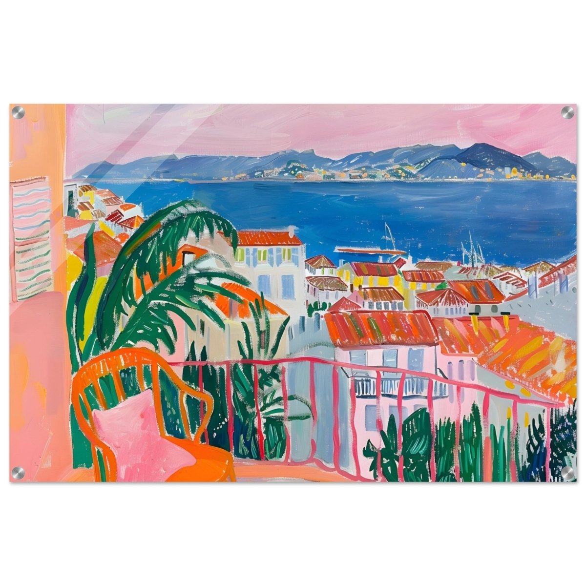 Balcony Dreams: A Coastal Escape | Contemporary Impressionism | wall art print - Acrylic Print - 60x90 cm / 24x36″ - 