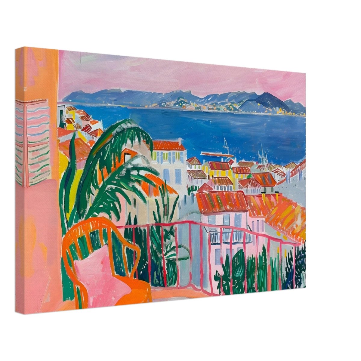 Balcony Dreams: A Coastal Escape | Contemporary Impressionism | wall art print - Canvas - 40x60 cm / 16x24″ - 