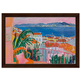 Balcony Dreams: A Coastal Escape | Contemporary Impressionism | wall art print - Framed Canvas - 30x45 cm / 12x18″ - Dark wood frame