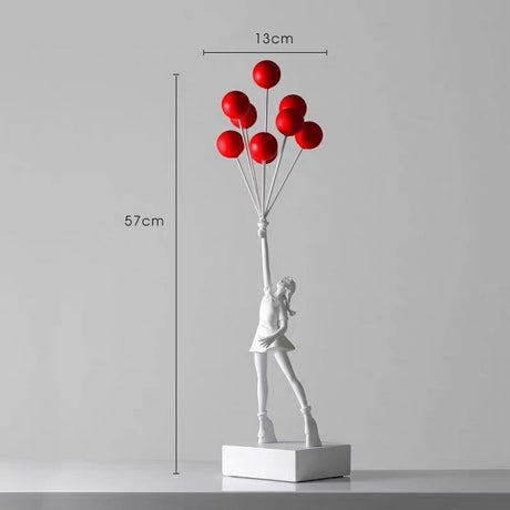 Balloon Girl & Candy Girl Sculptures – Modern Resin Art Décor - White L with Balloons - 