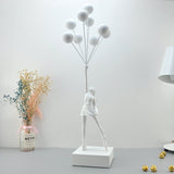 Balloon Girl & Candy Girl Sculptures – Modern Resin Art Décor - White with White Balloon - 