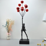 Balloon Girl & Candy Girl Sculptures – Modern Resin Art Décor - Black with Red Balloon - 
