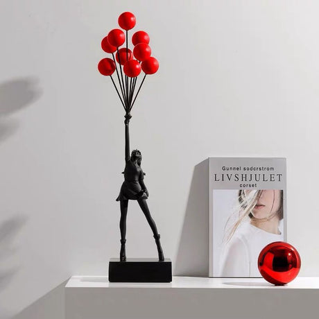 Balloon Girl & Candy Girl Sculptures – Modern Resin Art Décor - White L with Balloons - 