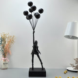 Balloon Girl & Candy Girl Sculptures – Modern Resin Art Décor - Black Black Balloon - 