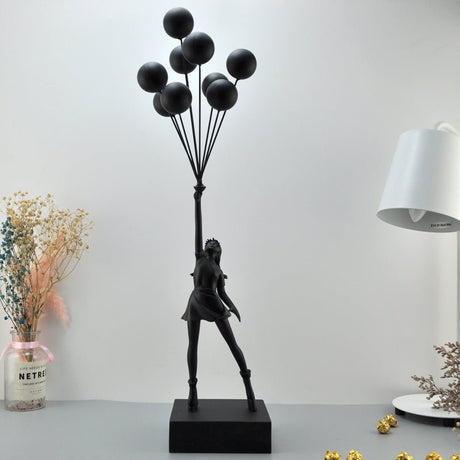 Balloon Girl & Candy Girl Sculptures – Modern Resin Art Décor - Black Black Balloon - 