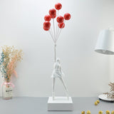 Balloon Girl & Candy Girl Sculptures – Modern Resin Art Décor - White with Red Balloon - 