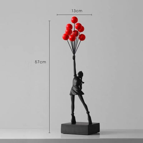 Balloon Girl & Candy Girl Sculptures – Modern Resin Art Décor - Black L with Balloons - 
