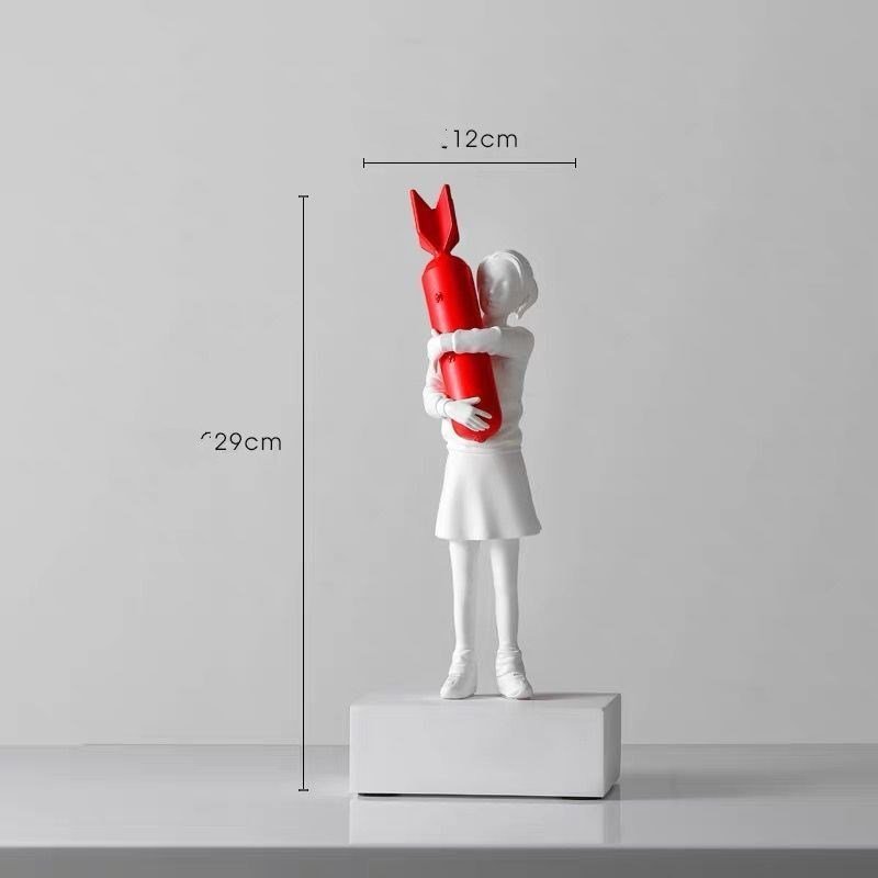Balloon Girl & Candy Girl Sculptures – Modern Resin Art Décor - White with Red Candy - 