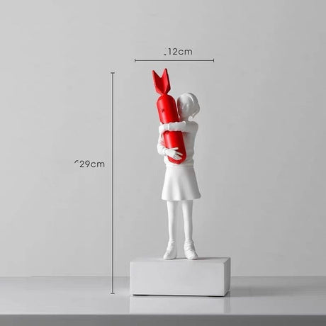 Balloon Girl & Candy Girl Sculptures – Modern Resin Art Décor - White with Red Candy - 