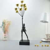 Balloon Girl & Candy Girl Sculptures – Modern Resin Art Décor - Black with Golden Balloon - 