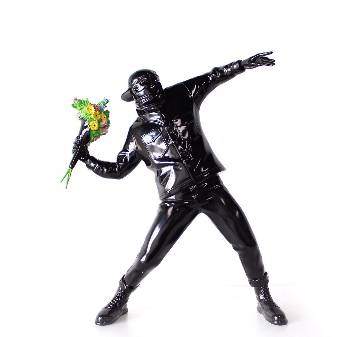 Banksy - Inspired Sculpture – The Flower Thrower Figurine (Large:44cm) - Black - 