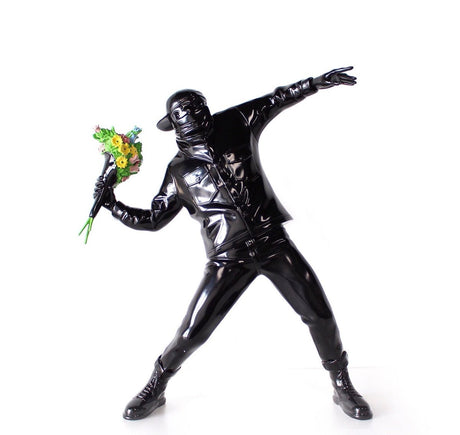 Banksy - Inspired Sculpture – The Flower Thrower Figurine (Large:44cm) - Black - 
