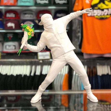 Banksy - Inspired Sculpture – The Flower Thrower Figurine (Large:44cm) - White - 
