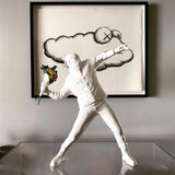 Banksy - Inspired Sculpture – The Flower Thrower Figurine (Large:44cm) - White - 