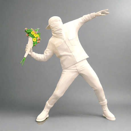 Banksy - Inspired Sculpture – The Flower Thrower Figurine (Large:44cm) - Black - 