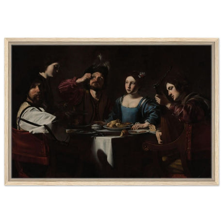 Banquet Scene with a Lute Player by Nicolas Tournier | Vintage Wall art print - Framed Canvas - 50x75 cm / 20x30″ - Wood frame