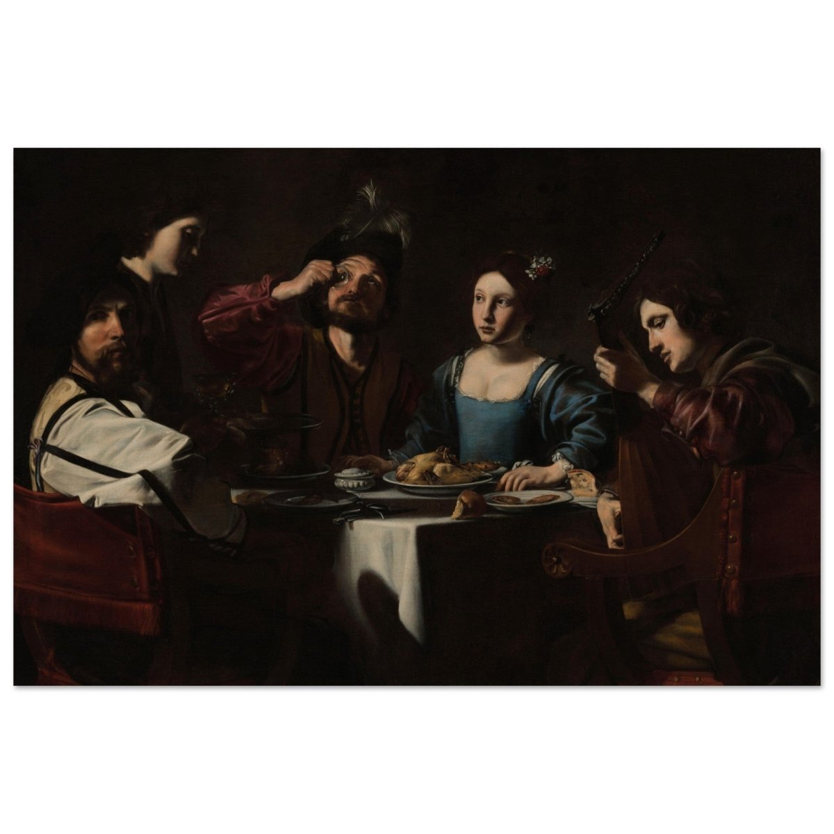 Banquet Scene with a Lute Player by Nicolas Tournier | Vintage Wall art print - Wood Prints - 30x45 cm / 12x18″ - 